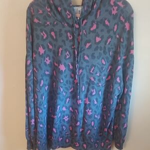 Scarlett Gray Hoodie with Pink Leopard Print